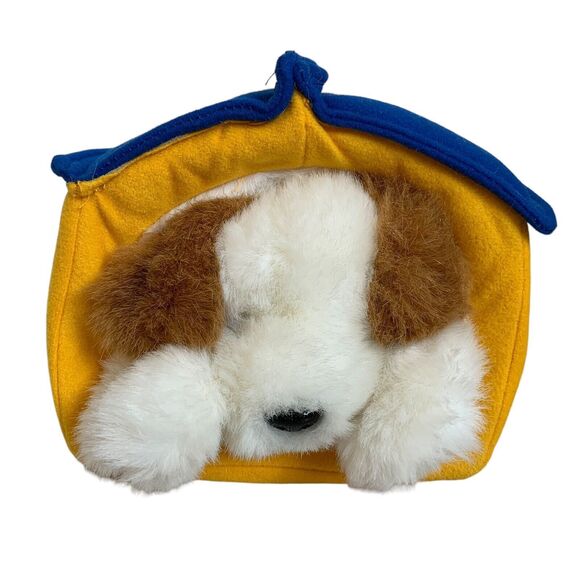 Vintage 1988 Prestige Toy Co Plush Puppy Yellow Dog House Hand Puppet RARE Korea